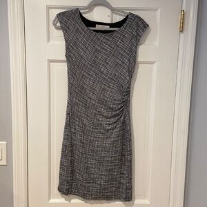 LOFT Black & White Plaid Ruched Sheath Dress – Size Small